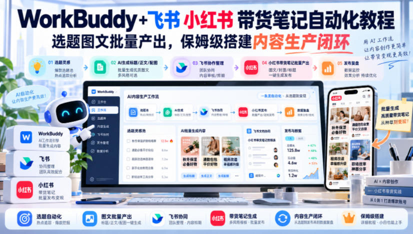 WorkBuddy+飞书小红书带货笔记自动化教程,选题图文批量产出,保姆级搭建内容生产闭环【文档】采购|汽车产业|汽车配件|机加工企业家交流社群中心