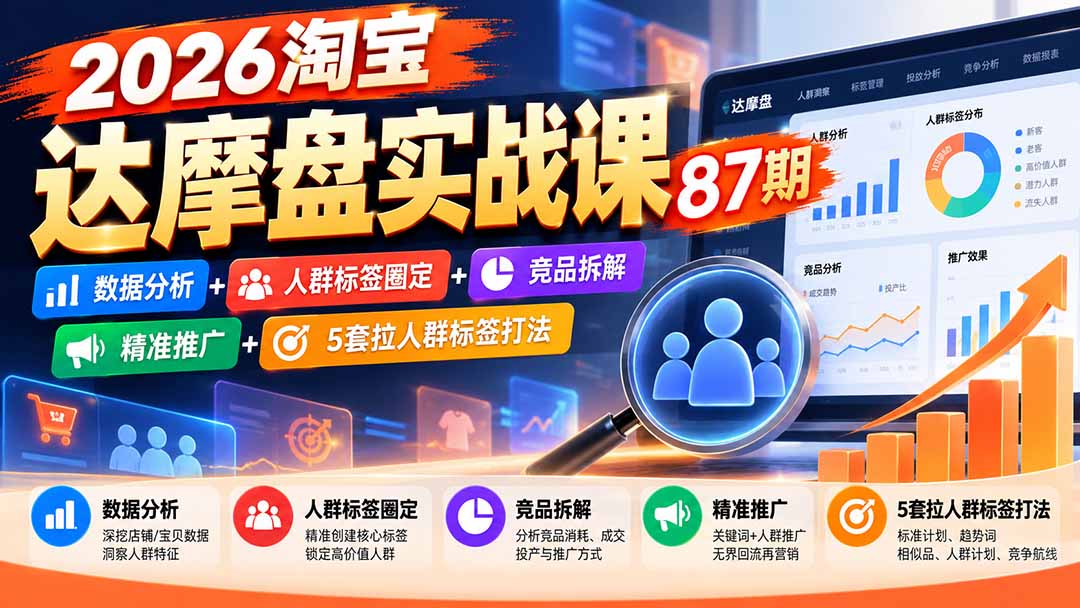 2026淘宝达摩盘实战课87期：数据分析+人群标签圈定+竞品拆解+精准推广+5套拉人群标签打法采购|汽车产业|汽车配件|机加工企业家交流社群中心
