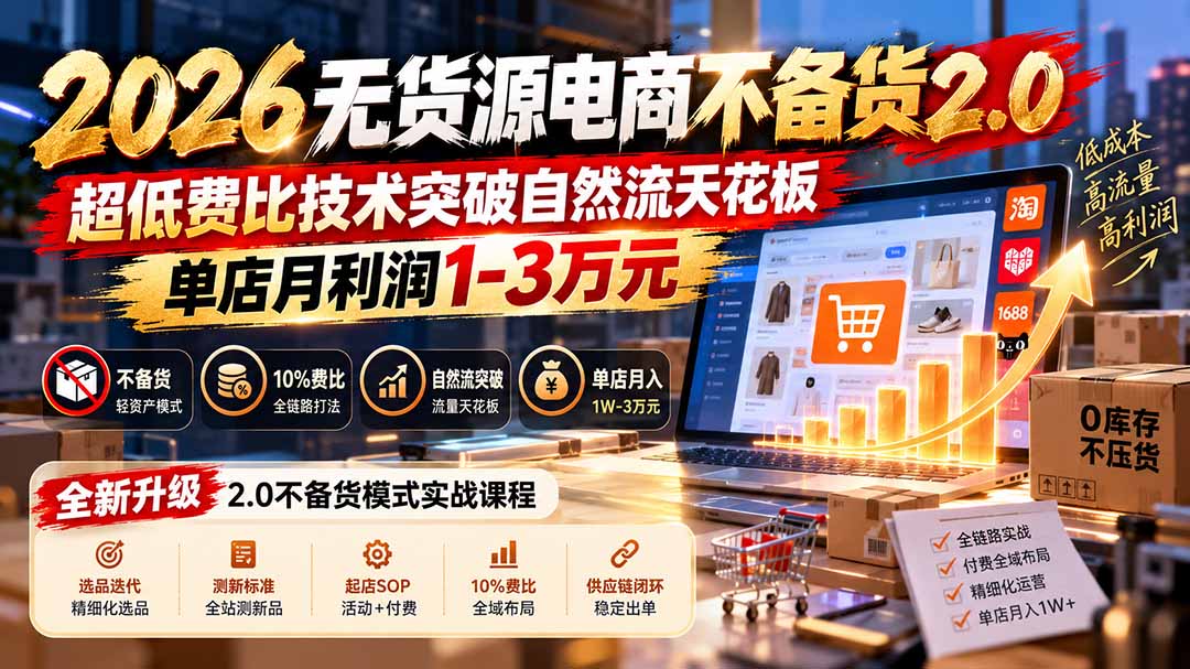 2026无货源电商不备货2.0【更新1019】:超低费比技术突破自然流天花板,单店月利润1-3万元采购|汽车产业|汽车配件|机加工企业家交流社群中心