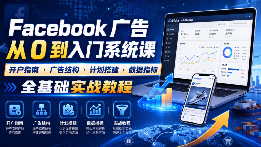 Facebook广告新手从0到入门系统课|开户指南・广告结构・计划搭建・数据指标全基础实战教程采购|汽车产业|汽车配件|机加工企业家交流社群中心
