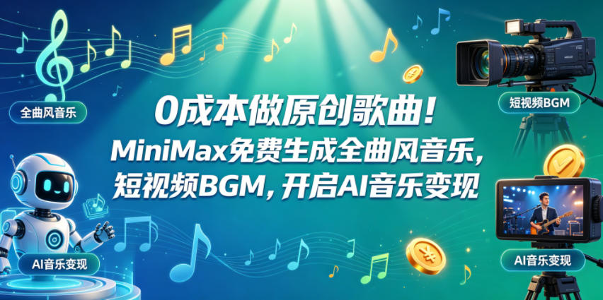 0成本做原创歌曲！MiniMax免费生成全曲风音乐，短视频BGM，开启AI音乐变现采购|汽车产业|汽车配件|机加工企业家交流社群中心