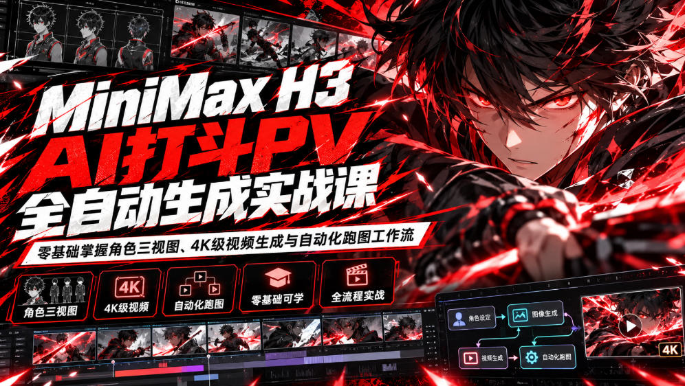 MiniMax H3 AI打斗PV全自动生成实战课：零基础掌握角色三视图、4K级视频生成与自动化跑图工作流采购|汽车产业|汽车配件|机加工企业家交流社群中心