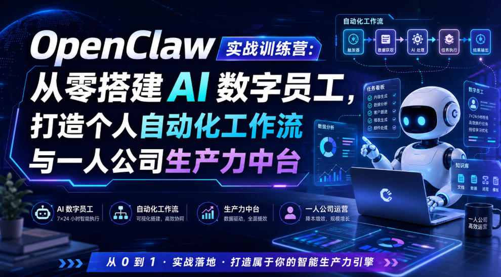 OpenClaw实战训练营：从零搭建AI数字员工，打造个人自动化工作流与一人公司生产力中台采购|汽车产业|汽车配件|机加工企业家交流社群中心