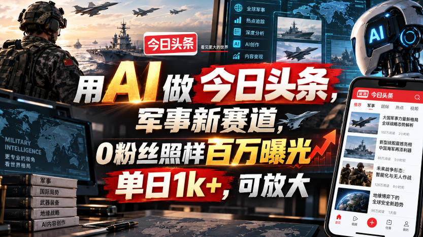 用AI做今日头条,军事新赛道,0粉丝照样百万曝光,单日1k+,可放大采购|汽车产业|汽车配件|机加工企业家交流社群中心