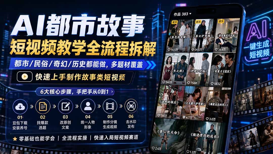 AI都市故事短视频教学全流程拆解；都市/民俗/奇幻/历史都能做多题材覆盖，快速上手制作故事类短视频采购|汽车产业|汽车配件|机加工企业家交流社群中心