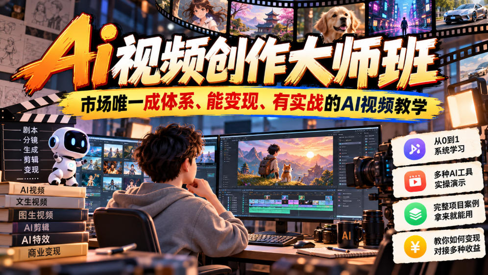 Ai视频创作大师班,市场唯一成体系、能变现、有实战的AI视频教学(更新2026)采购|汽车产业|汽车配件|机加工企业家交流社群中心