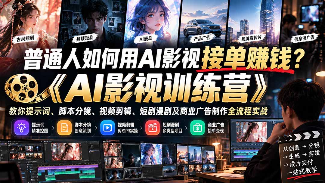 普通人如何用AI影视接单赚钱?《AI影视训练营》教你提示词、脚本分镜、视频剪辑、短剧漫剧及商业广告制作全流程实战采购|汽车产业|汽车配件|机加工企业家交流社群中心