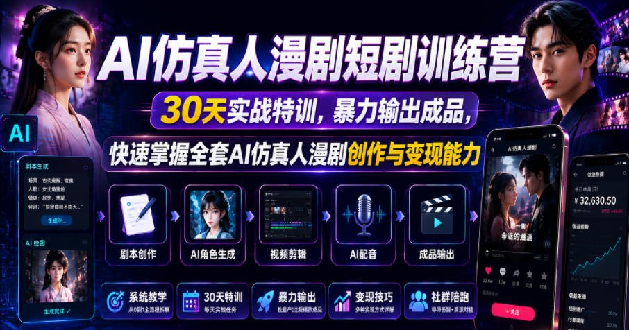 AI仿真人漫剧短剧训练营，30天实战特训，暴力输出成品，快速掌握全套AI仿真人漫剧创作与变现能力采购|汽车产业|汽车配件|机加工企业家交流社群中心