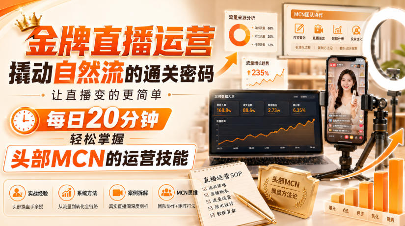 金牌直播运营撬动自然流的通关密码，让直播变的更简单，每日20分钟，轻松掌握头部MCN的运营技能采购|汽车产业|汽车配件|机加工企业家交流社群中心