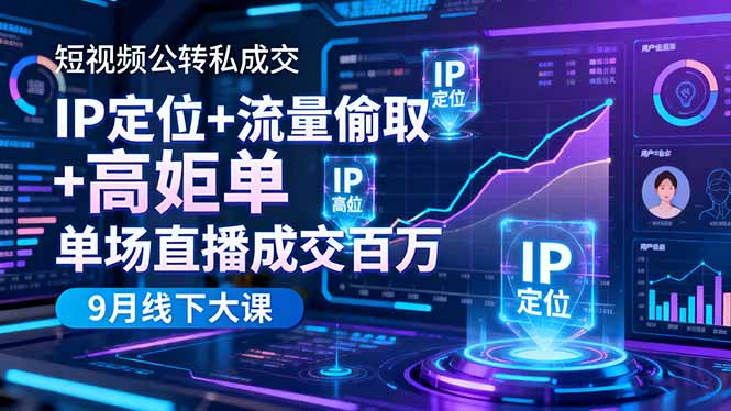 短视频公转私成交9月线下大课，IP定位+流量偷取+高客单，单场直播成交百万采购|汽车产业|汽车配件|机加工蚂蚁智酷企业交流社群中心