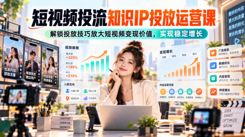 短视频投流知识IP投放运营课,解锁投放技巧放大短视频变现价值,实现稳定增长采购|汽车产业|汽车配件|机加工企业家交流社群中心