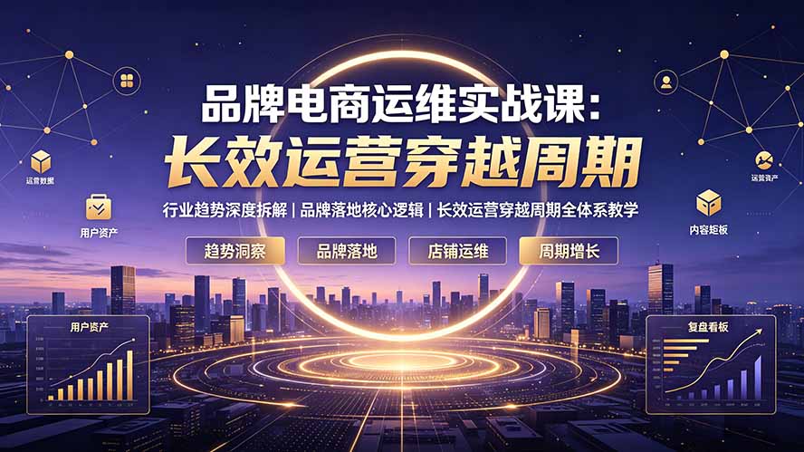 品牌电商运维实战课:行业趋势深度拆解|品牌落地核心逻辑|长效运营穿越周期全体系教学采购|汽车产业|汽车配件|机加工企业家交流社群中心