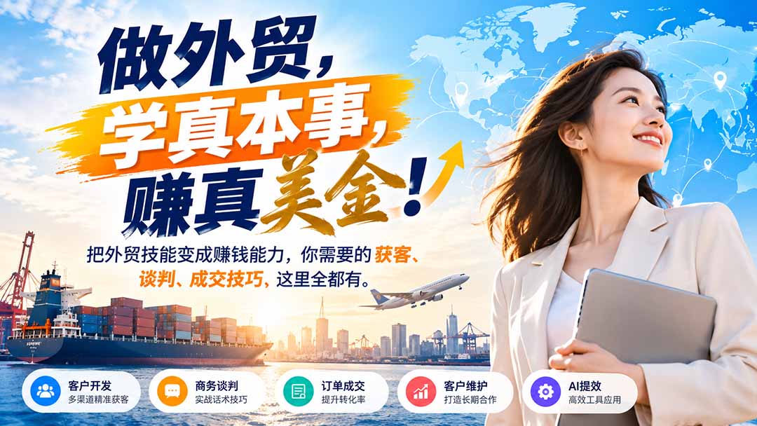 做外贸，学真本事，赚真美金！把外贸技能变成赚钱能力，你需要的获客、谈判、成交技巧，这里全都有采购|汽车产业|汽车配件|机加工企业家交流社群中心