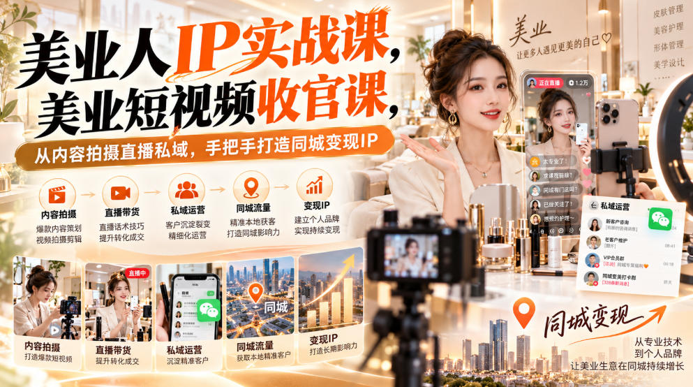 【无水印】美业人IP实战课，美业短视频收官课，从内容拍摄直播私域，手把手打造同城变现IP采购|汽车产业|汽车配件|机加工企业家交流社群中心