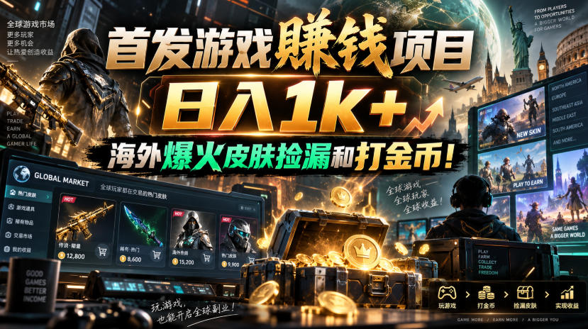 首发游戏賺钱项目，日入1k+，海外爆火皮肤捡漏和打金币！【揭秘】采购|汽车产业|汽车配件|机加工企业家交流社群中心