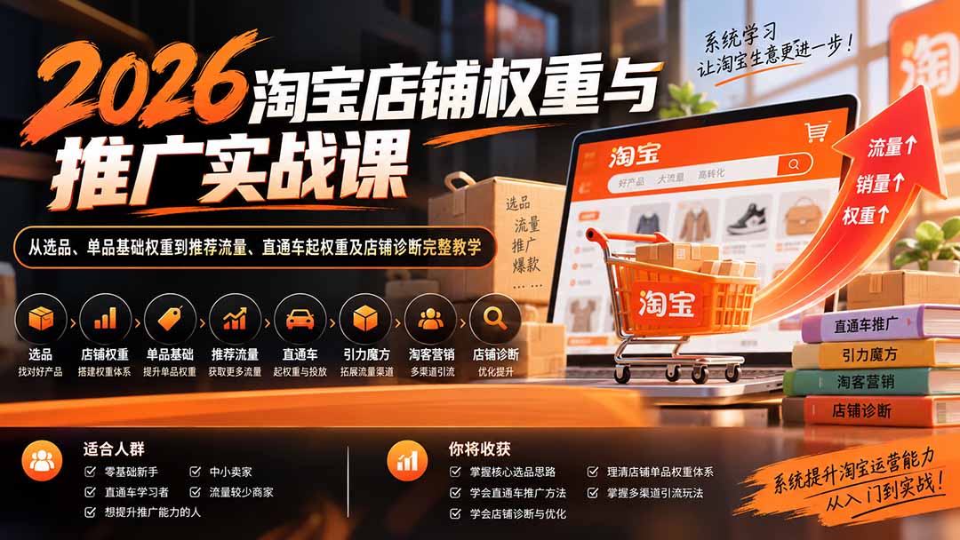2026淘宝店铺权重与推广实战课：从选品、单品基础权重到推荐流量、直通车起权重及店铺诊断完整教学采购|汽车产业|汽车配件|机加工企业家交流社群中心