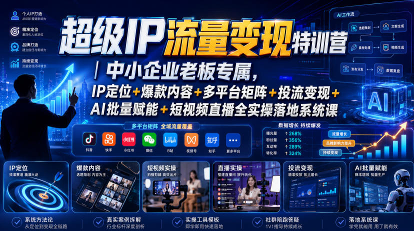 超级IP流量变现特训营｜中小企业老板专属，IP定位+爆款内容+多平台矩阵+投流变现+AI批量赋能+短视频直播全实操落地系统课采购|汽车产业|汽车配件|机加工企业家交流社群中心