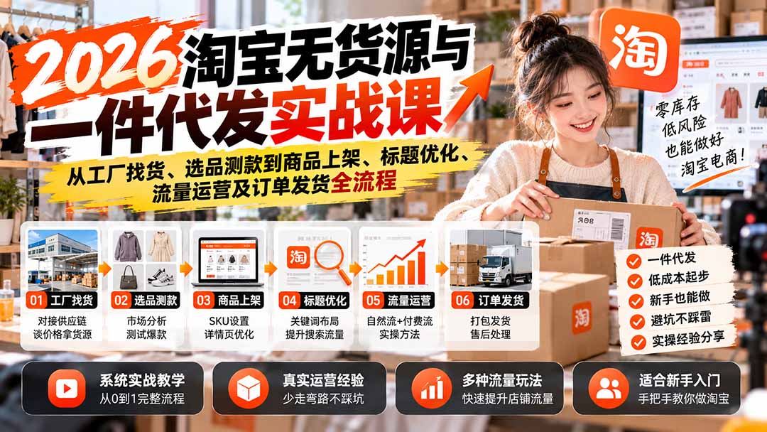 2026淘宝无货源与一件代发实战课：从工厂找货、选品测款到商品上架、标题优化、流量运营及订单发货全流程采购|汽车产业|汽车配件|机加工企业家交流社群中心