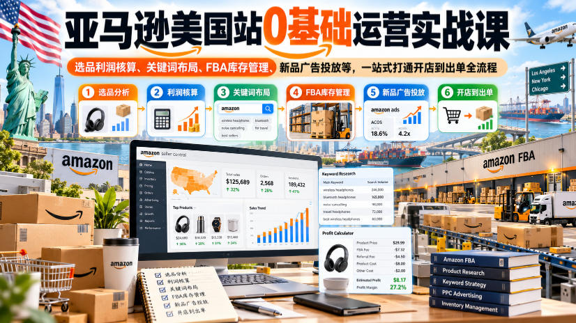 亚马逊美国站0基础运营实战课|选品利润核算、关键词布局、FBA库存管理、新品广告投放等,一站式打通开店到出单全流程采购|汽车产业|汽车配件|机加工企业家交流社群中心
