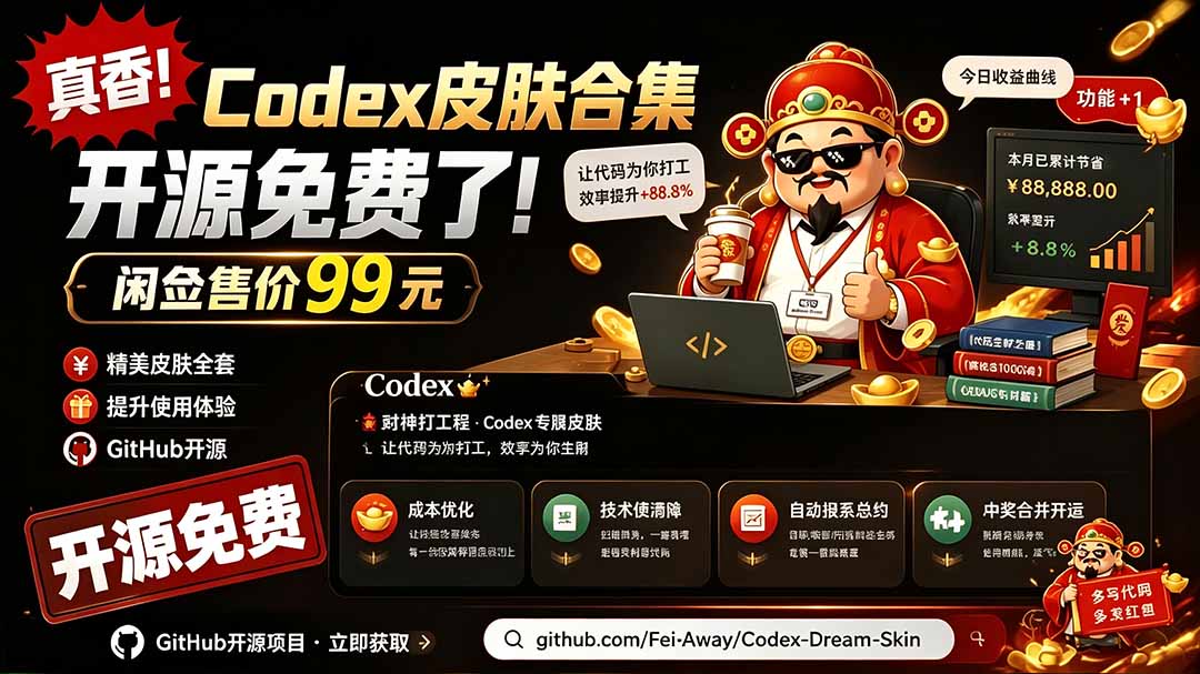 闲鱼售卖99元的Codex皮肤包,GitHub 免费开源了!让你的codex变成精美界面 Codex Dream Skin采购|汽车产业|汽车配件|机加工企业家交流社群中心