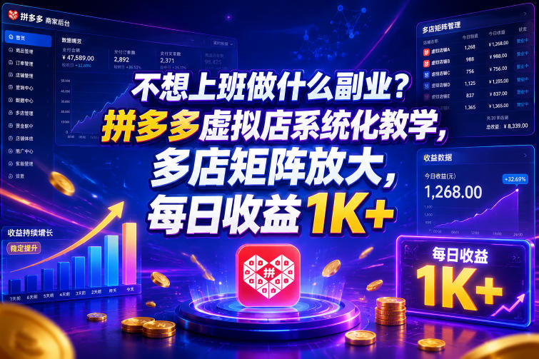 不想上班做什么副业？拼多多虚拟店系统化教学，多店矩阵放大，每日收益1K+【揭秘】采购|汽车产业|汽车配件|机加工企业家交流社群中心