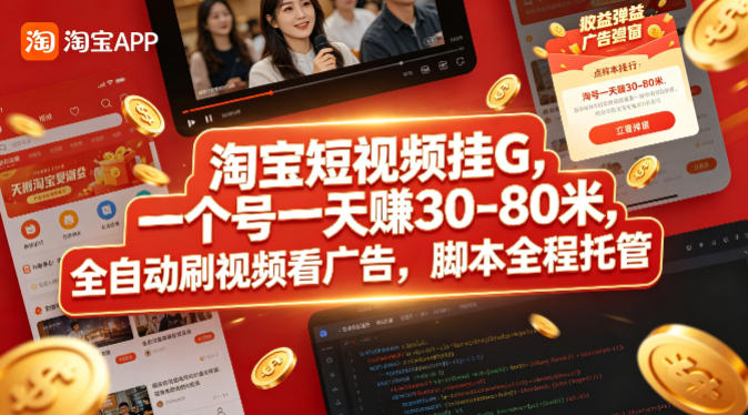 淘宝短视频挂G，一个号一天 賺30-80米，全自动刷视频看广告，脚本全程托管【揭秘】采购|汽车产业|汽车配件|机加工企业家交流社群中心