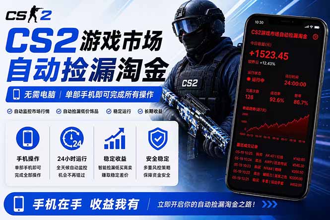 无需电脑全天挂机,一部手机即可完成的CS2市场自动捡漏淘金,包教包会,日入300+采购|汽车产业|汽车配件|机加工企业家交流社群中心