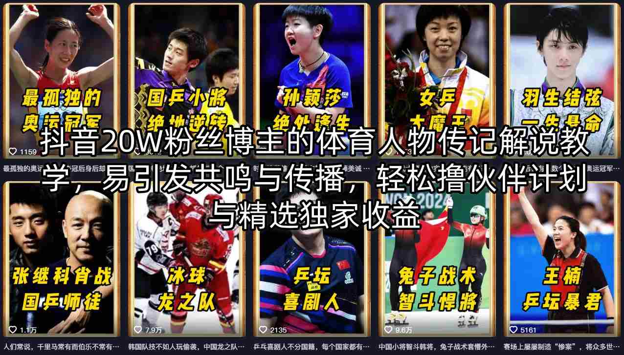抖音20W粉丝博主的体育人物传记解说教学，易引发共鸣与传播，轻松撸伙伴计划与精选独家收益采购|汽车产业|汽车配件|机加工企业家交流社群中心