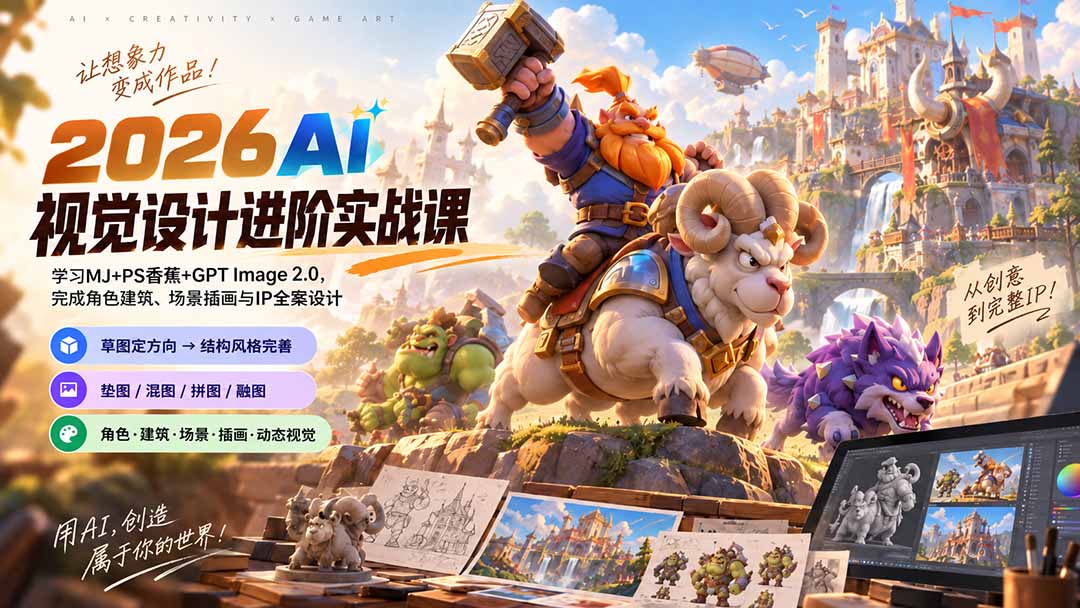 2026AI视觉设计进阶实战课-更新1007:学习MJ+PS香蕉+GPT Image 2.0,完成角色建筑、场景插画与IP全案设计采购|汽车产业|汽车配件|机加工企业家交流社群中心