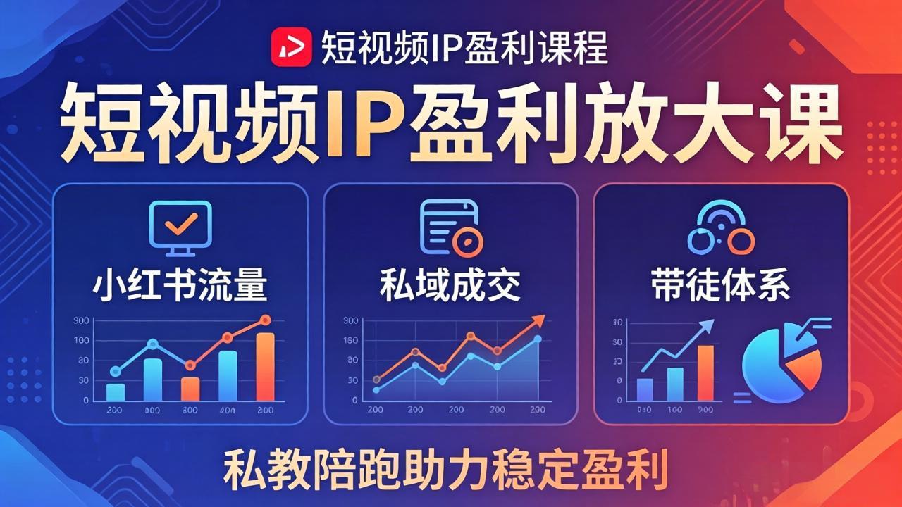 短视频IP盈利放大课：小红书流量+私域成交+带徒体系，私教陪跑助力稳定盈利采购|汽车产业|汽车配件|机加工企业家交流社群中心
