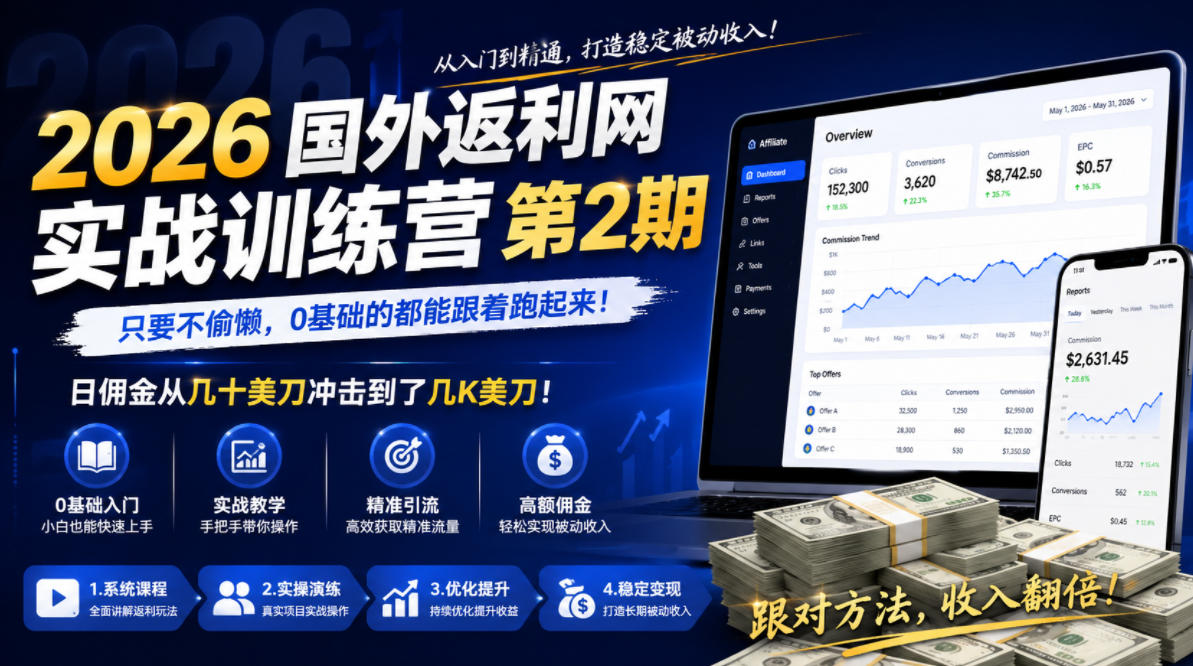 2026年国外返利网实战训练营第2期，只要不偷懒，0基础的都能跟着跑起来，日佣金从几十美刀冲击到了几K美刀采购|汽车产业|汽车配件|机加工企业家交流社群中心