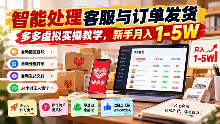 智能机器人处理客服与订单发货,多多虚拟实操教学,新手月入 1-5W采购|汽车产业|汽车配件|机加工企业家交流社群中心
