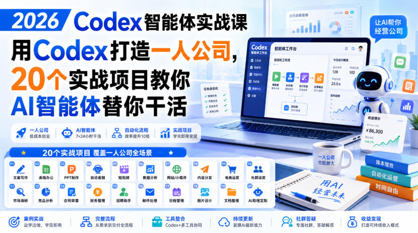 2026 Codex智能体实战课，用Codex打造一人公司，20个实战项目教你AI智能体替你干活采购|汽车产业|汽车配件|机加工企业家交流社群中心