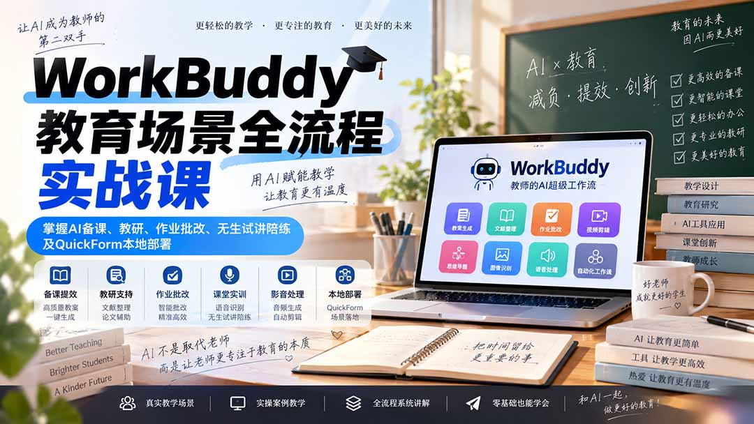 WorkBuddy教育场景全流程实战课：掌握AI备课、教研、作业批改、无生试讲陪练及QuickForm本地部署采购|汽车产业|汽车配件|机加工企业家交流社群中心