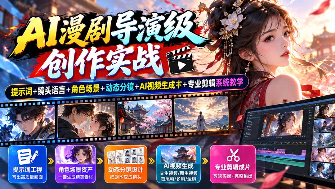 AI漫剧导演级创作实战：提示词+镜头语言+角色场景+动态分镜+AI视频生成+专业剪辑系统教学采购|汽车产业|汽车配件|机加工企业家交流社群中心