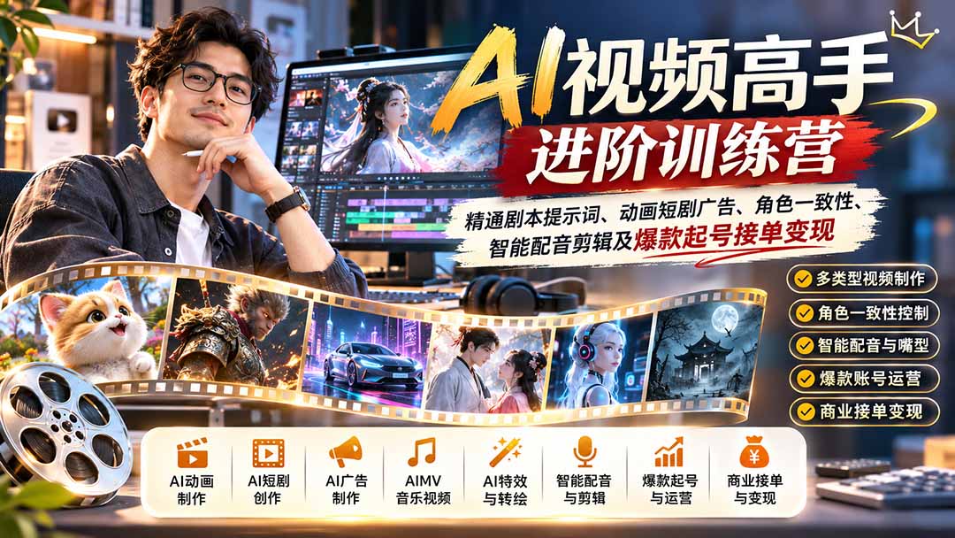 AI视频高手进阶训练营:精通剧本提示词、动画短剧广告、角色一致性、智能配音剪辑及爆款起号接单变现采购|汽车产业|汽车配件|机加工企业家交流社群中心