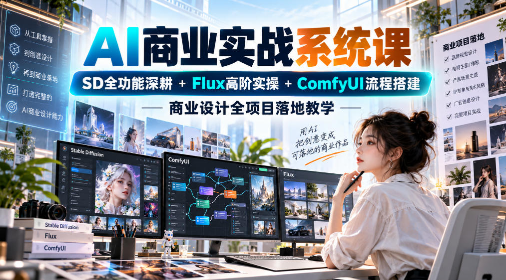 AI商业实战系统课｜SD全功能深耕+Flux高阶实操+Comfyui流程搭建，商业设计全项目落地教学采购|汽车产业|汽车配件|机加工企业家交流社群中心