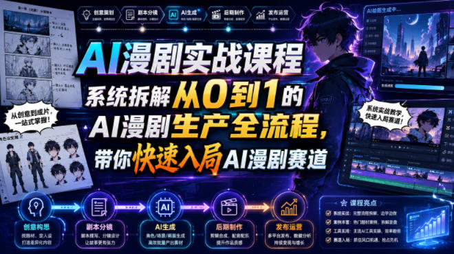 AI漫剧实战课程,系统拆解从0到1的AI漫剧生产全流程,带你快速入局AI漫剧赛道采购|汽车产业|汽车配件|机加工企业家交流社群中心