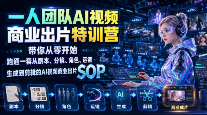 一人团队AI视频商业出片实战课：带你从零开始跑通一套从剧本、分镜、角色、运镜、生成到剪辑的AI视频商业出片SOP采购|汽车产业|汽车配件|机加工企业家交流社群中心