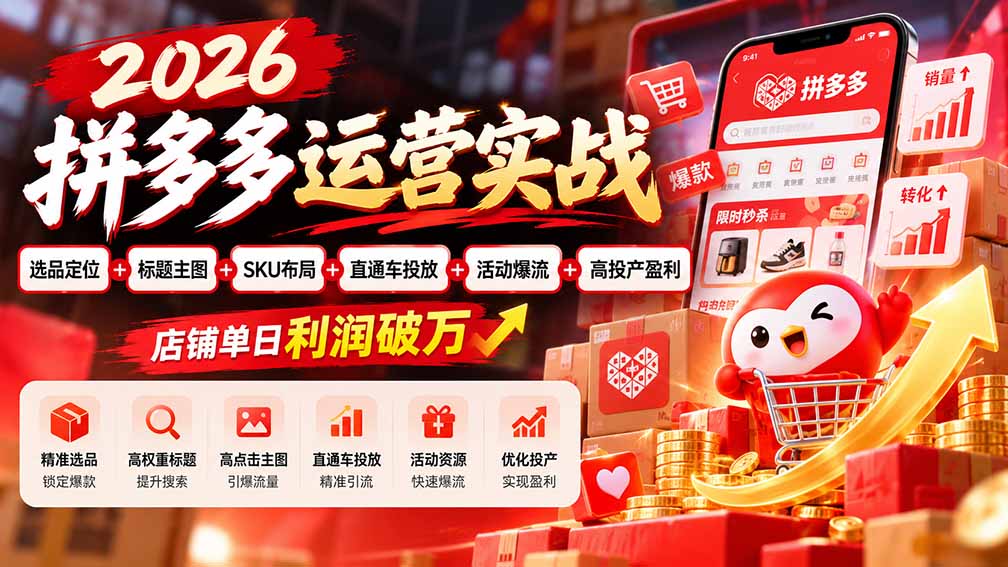 2026拼多多运营实战-更新1002:选品定位+标题主图+SKU布局+直通车投放+活动爆流+高投产盈利 店铺单日利润破万采购|汽车产业|汽车配件|机加工企业家交流社群中心