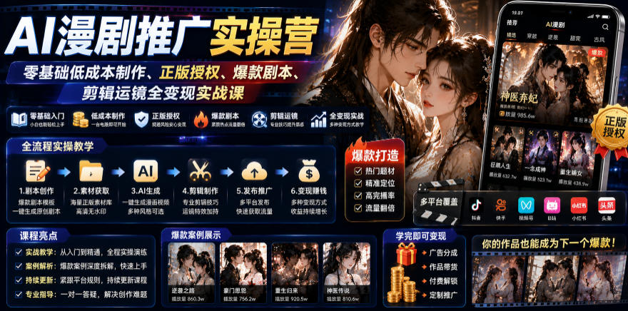 AI漫剧推广实操营｜零基础低成本制作、正版授权、爆款剧本、剪辑运镜全变现实战课采购|汽车产业|汽车配件|机加工企业家交流社群中心