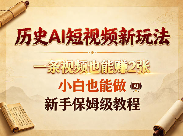 历史AI短视频新玩法，一条视频也能賺2张，小白也能做，新手保姆级教程采购|汽车产业|汽车配件|机加工企业家交流社群中心