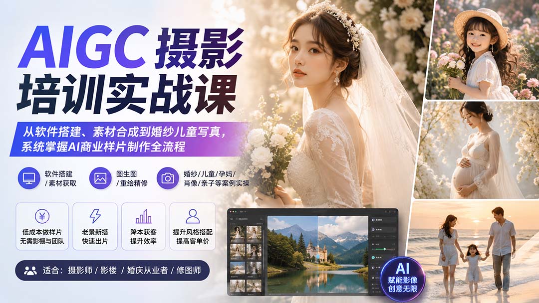 AIGC摄影培训实战课：从软件搭建、素材合成到婚纱儿童写真，系统掌握AI商业样片制作全流程采购|汽车产业|汽车配件|机加工企业家交流社群中心