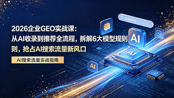 2026 企业GEO实战课：从AI收录到推荐全流程，拆解6大模型规则，抢占 AI 搜索流量新风口采购|汽车产业|汽车配件|机加工企业家交流社群中心