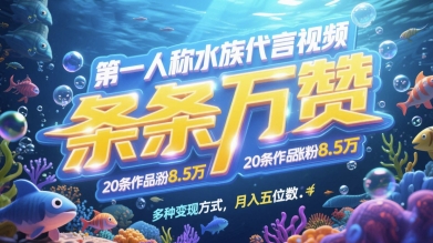 第一人称水族代言视频，条条万赞，20条作品涨粉7.8W，多种变现方式月入五位数采购|汽车产业|汽车配件|机加工蚂蚁智酷企业交流社群中心